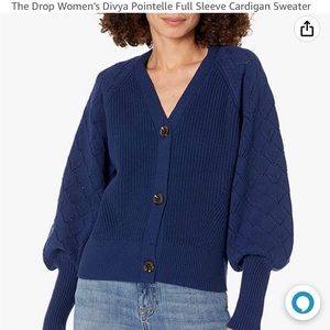The Drop Divya pointelle long sleeve cardigan sweater in a Navy blue 2X
